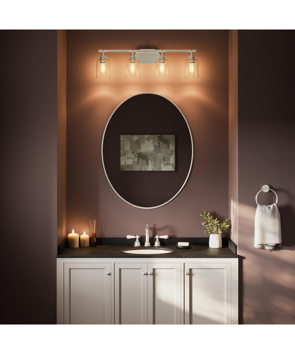 Reines 4-Light Bath Vanity with Clear Glass Shades Brushed Nickel