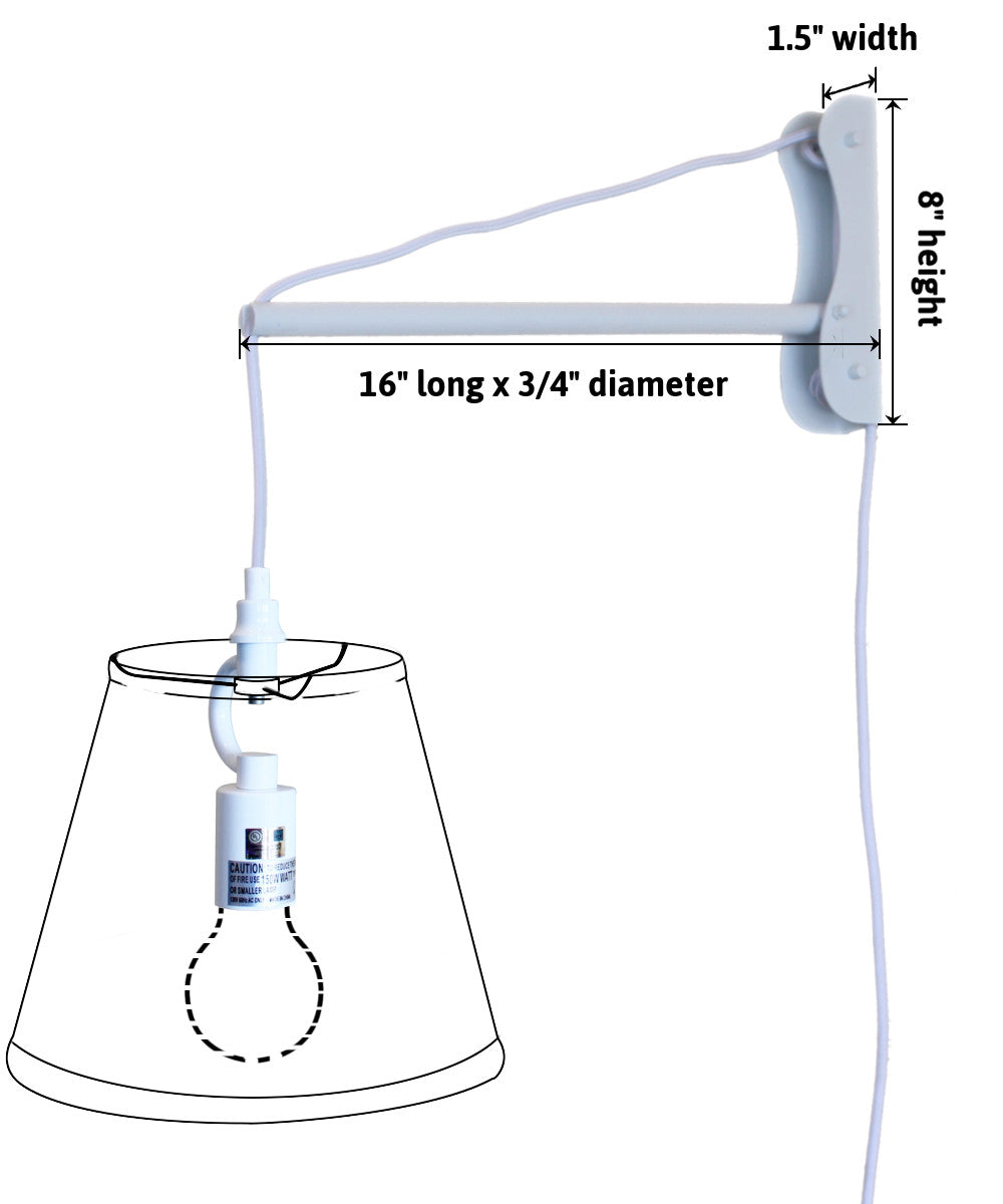 8"W The MAST 1 Light Wall Arm Converts Your Lampshade to a Wall Pendant White