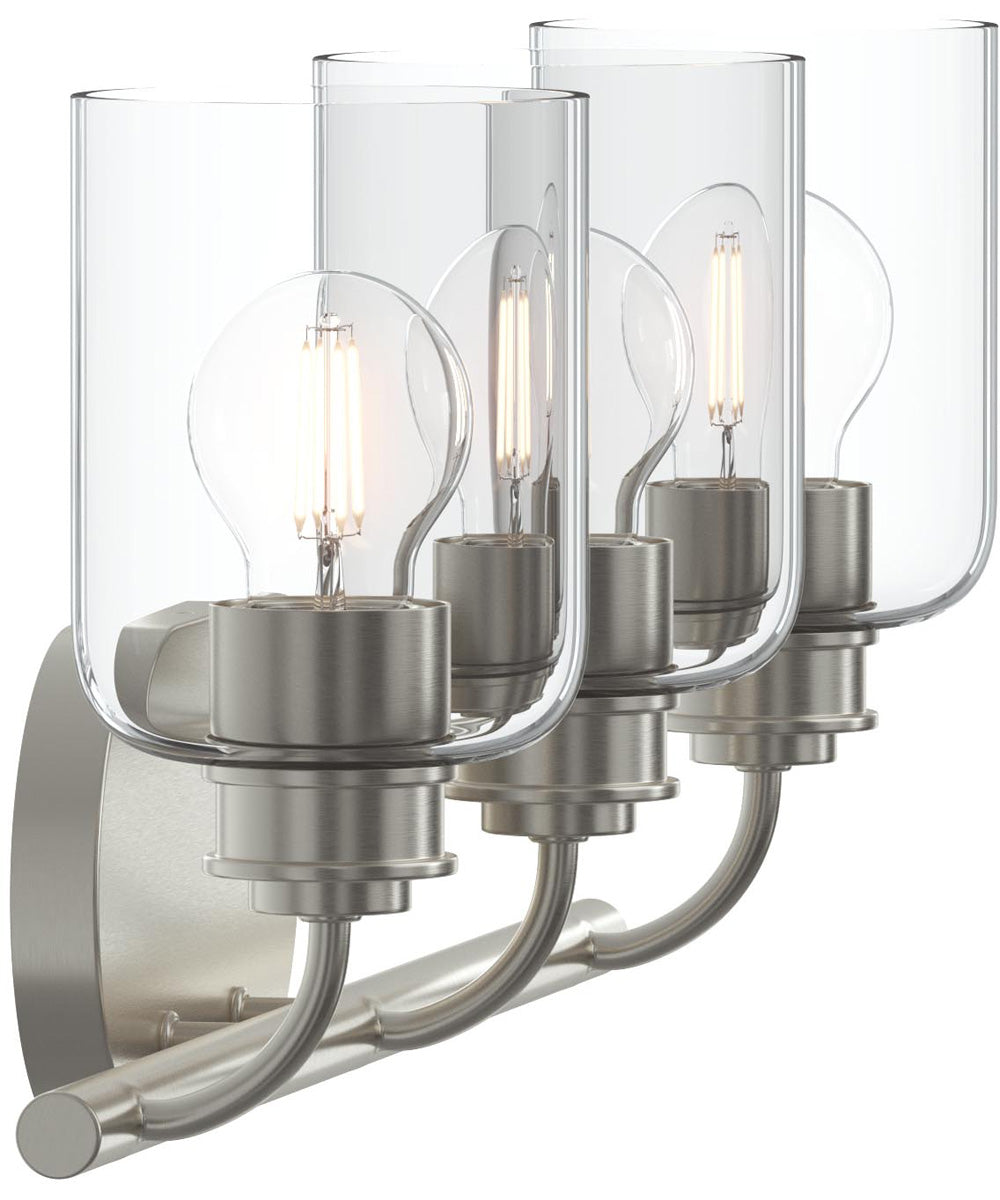 Reines 3-Light Bath Vanity with Clear Glass Shades Brushed Nickel