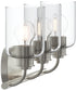 Reines 3-Light Bath Vanity with Clear Glass Shades Brushed Nickel