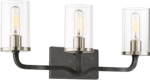 24"W Sherwood 3-Light Vanity & Wall Iron Black / Brushed Nickel Accents