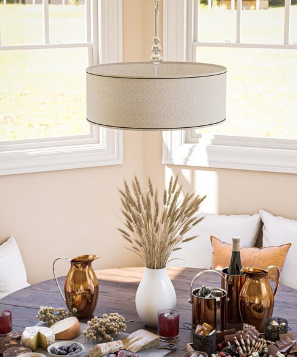 Margot 22"W 3-Light Brushed Steel Finish with Silver Metallic Drum Shade Pendant Light by KenroyHome