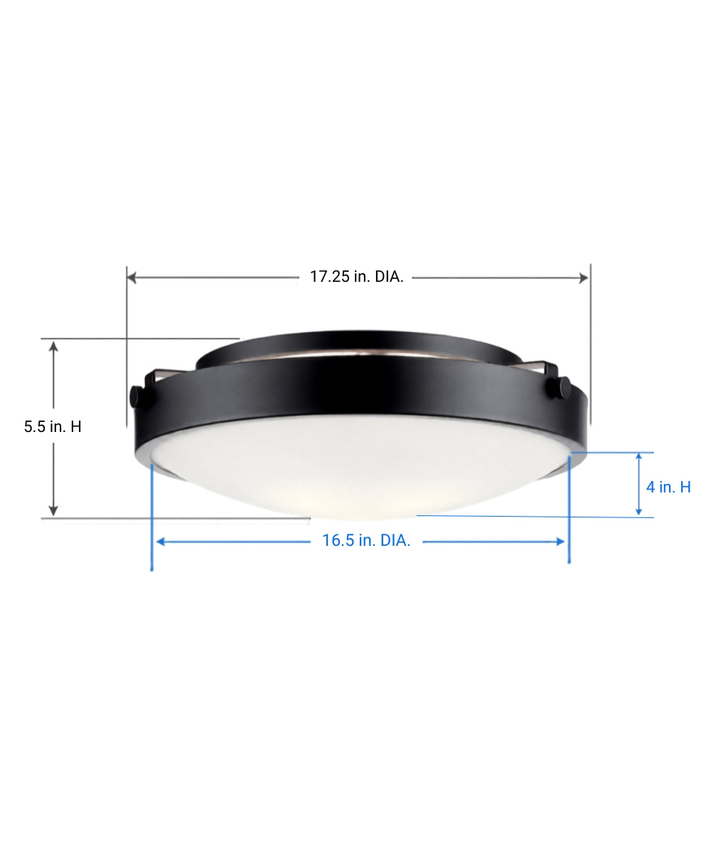 17"w Lytham 3-Light Flush Mount Light Black Finish with Satin Etched White Glass Shade