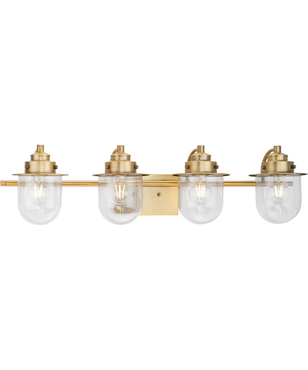 Northlake 4-Light Clear Glass Transitional Bath Light Vintage Brass