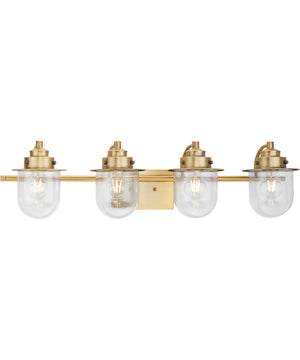 Northlake 4-Light Clear Glass Transitional Bath Light Vintage Brass