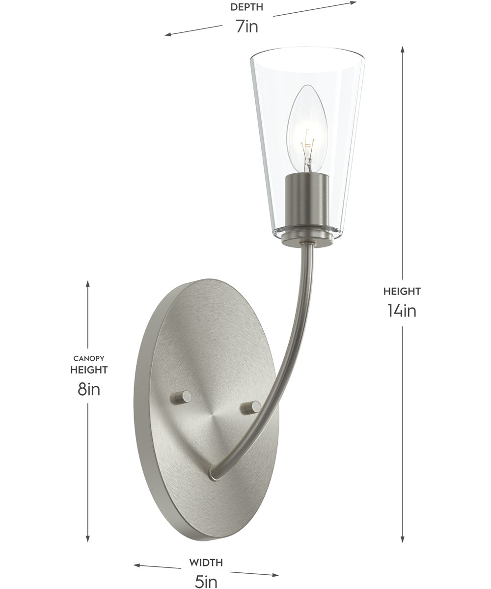 Jheni 1-Light Wall Sconce with Clear Glass Shades Brushed Nickel