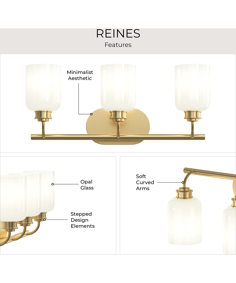 Reines 3-Light Bath Vanity with Opal Glass Shades Brushed Gold