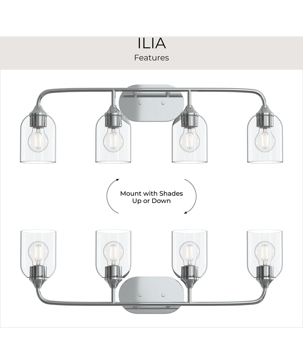 Ilia 4-Light Bath Vanity with Clear Glass Shade Polished Chrome