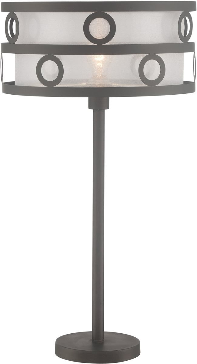 Lite Source Lavinia 1-light Table Lamp  Burnished Bronze/inner Fabric Shade