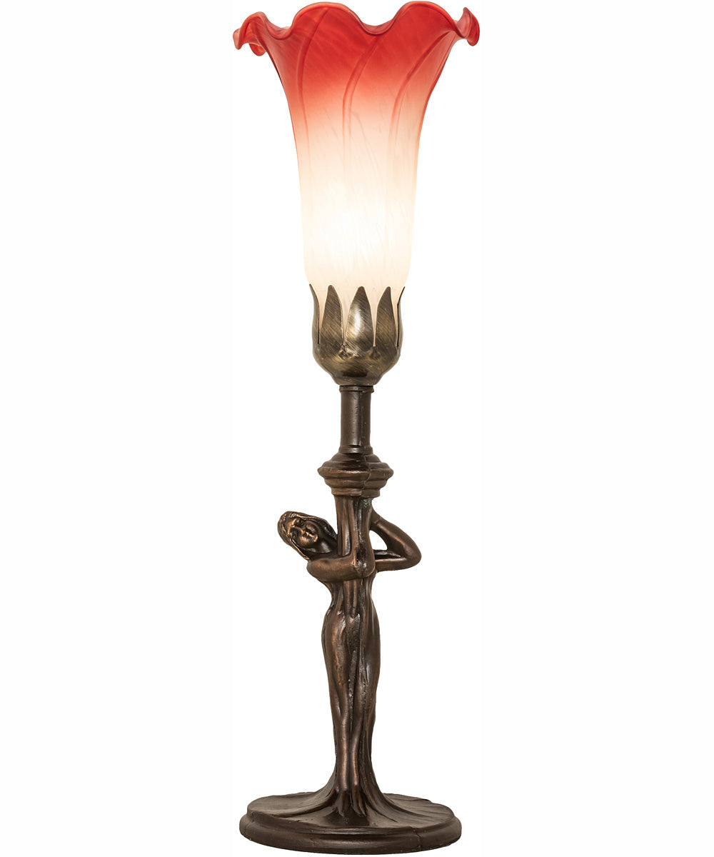 15" High Pink/White Tiffany Pond Lily Nouveau Lady Mini Lamp