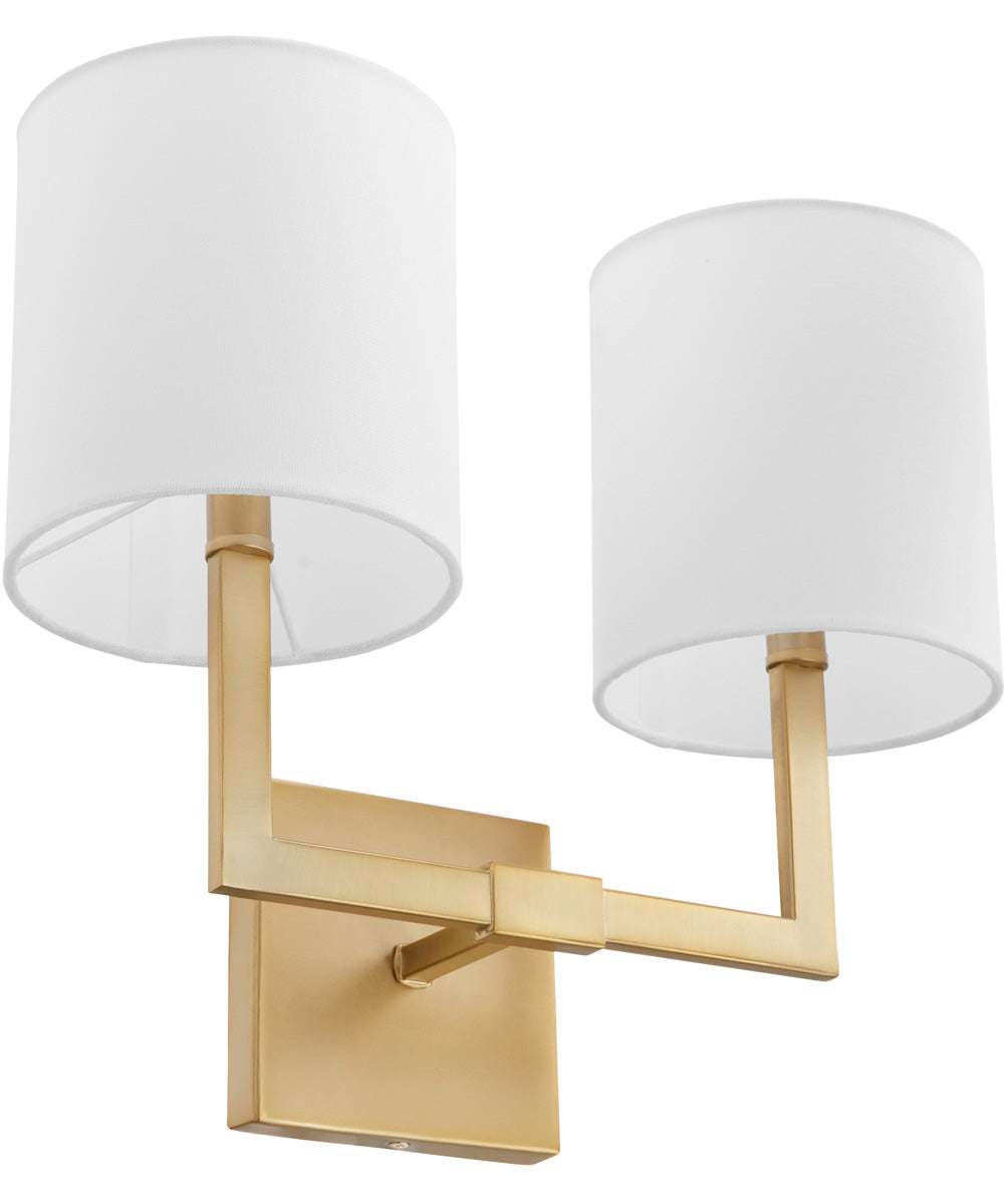 BOLERO 2-light Wall Mount Light Fixture Aged Brass w/ White Linen