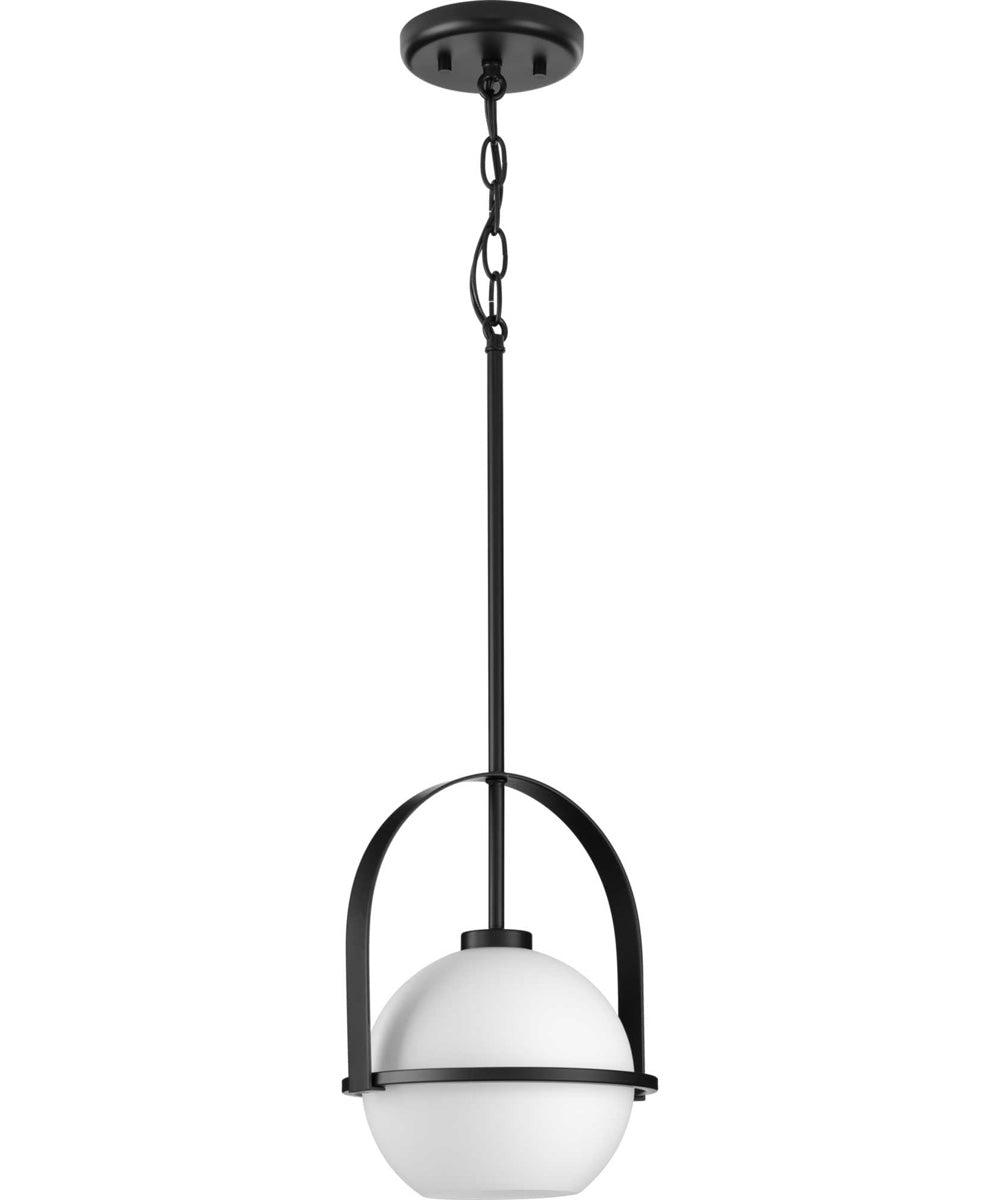Delayne 1-Light Mid-Century Modern Etched Opal Glass Pendant Light Matte Black