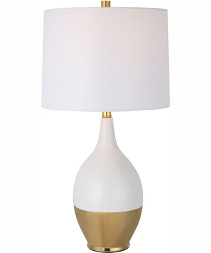 27"H 1-Light Table Lamp Ceramic in White and Gold with a Tapered Drum Shade