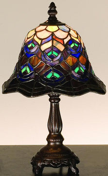 13"H Tiffany Peacock Feather Mini-Lamp