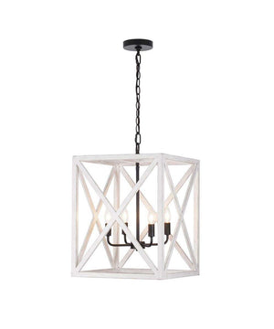 Alsy 16"W 4-Light Distressed White Caged Large Pendant Chandelier Light Fixture, French Country Style