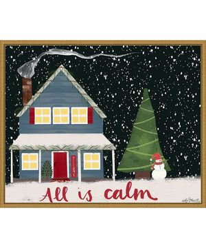 Framed All is Calm Christmas by Katie Doucette Canvas Wall Art Print (28  W x 23  H), Sylvie Gold Frame