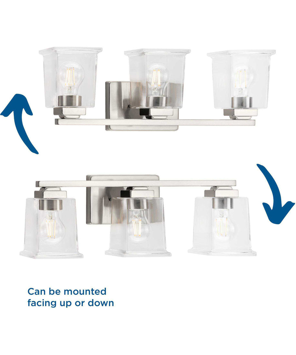 Gilmour 3-Light Modern Farmhouse Clear Glass Bath Vanity Light Brushed Nickel