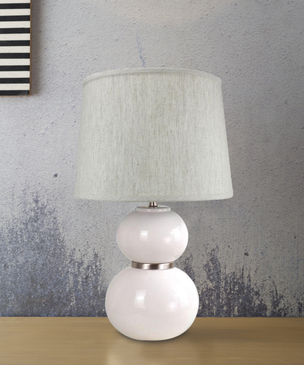10"H Evenkeal White Table Lamp with Textured Oatmeal Drum Shade