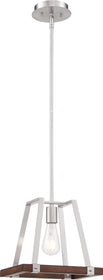 12"W Outrigger 1-Light Pendant Brushed Nickel / Nutmeg Wood