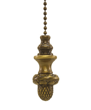 Acorn Ceiling Fan Pull, 1.5"h with 12" Antiqued Brass Chain