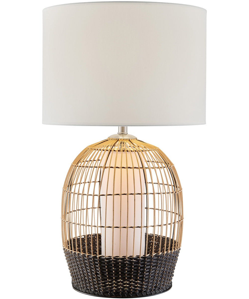 Kaylor 2-Light Table Lamp W/Night Light Rattan Body/Fabric Shade
