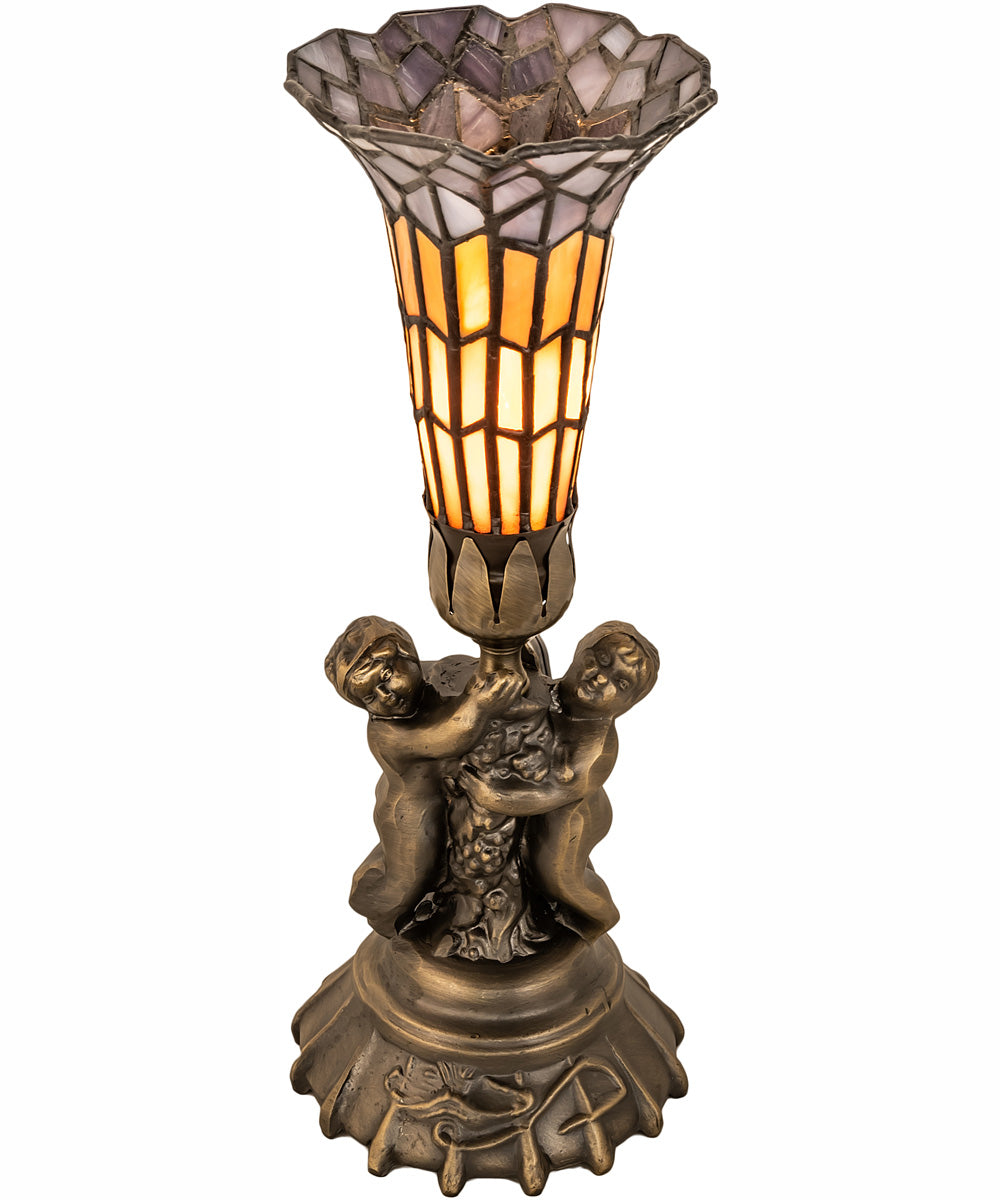 13" High Stained Glass Pond Lily Twin Cherub Accent Lamp