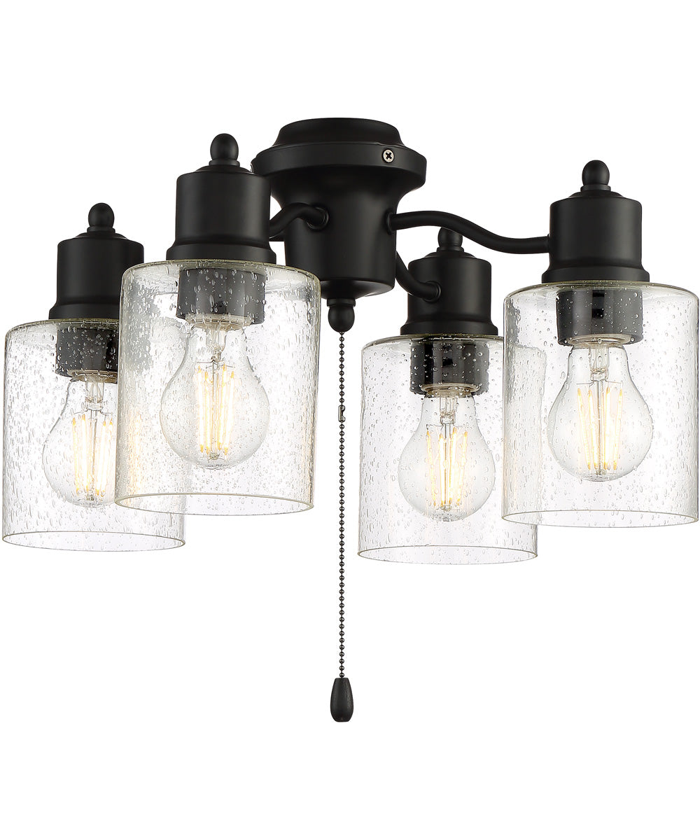 4 Light Fitter and Glass 4-Light LED Filament Fan Light Kit Flat Black