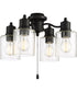 4 Light Fitter and Glass 4-Light LED Filament Fan Light Kit Flat Black