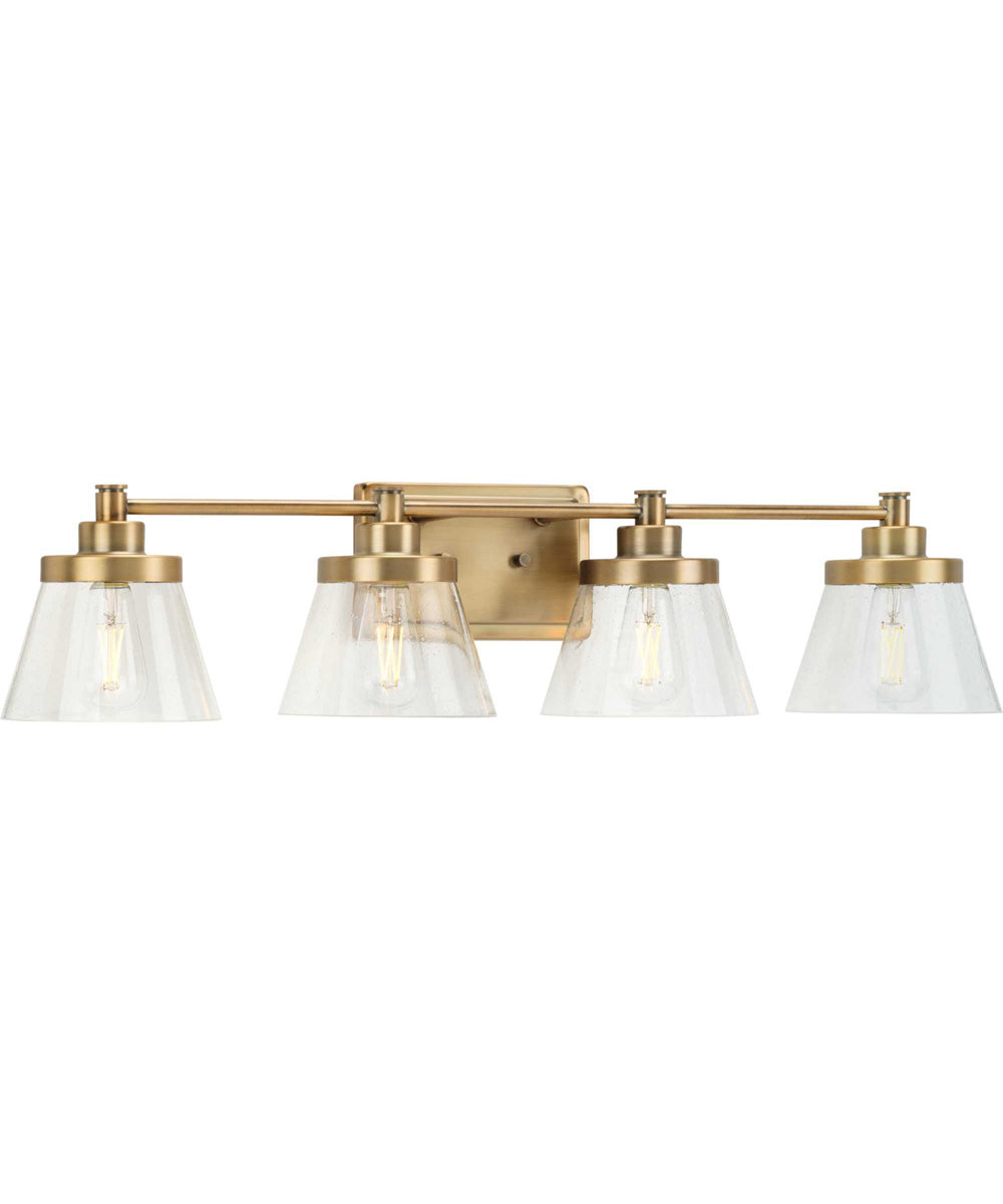 Hinton 4-Light Clear Seeded Glass Farmhouse Bath Vanity Light Vintage Brass