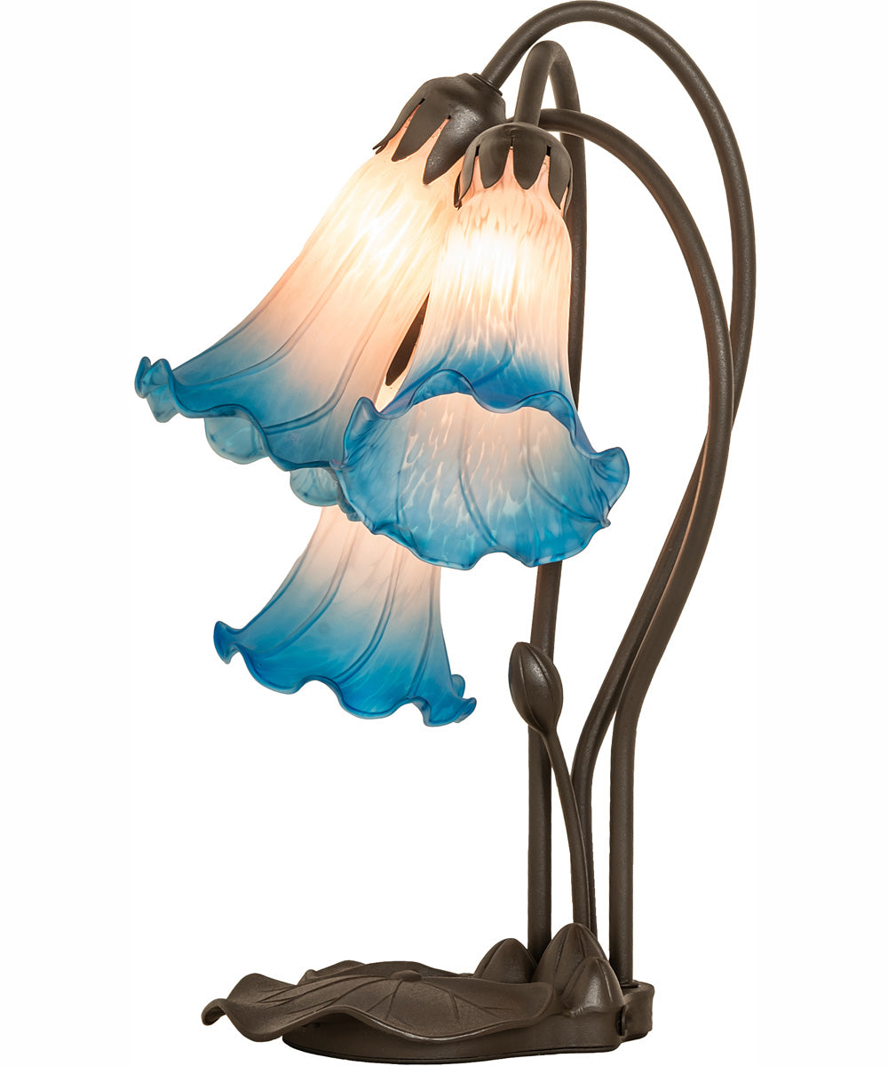 16" High Pink/Blue Tiffany Pond Lily 3 Light Accent Lamp