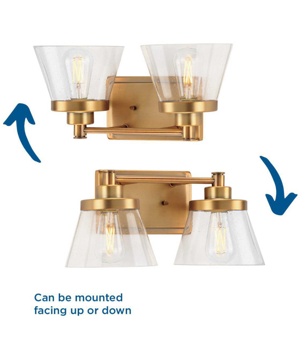 Hinton 2-Light Clear Seeded Glass Farmhouse Bath Vanity Light Vintage Brass