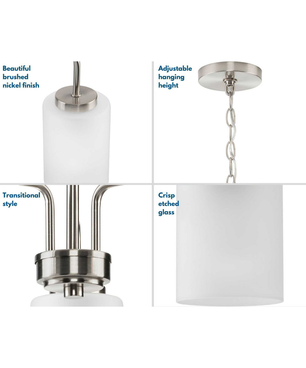 Merry 3-Light Etched Glass Transitional Style Chandelier Light Brushed Nickel