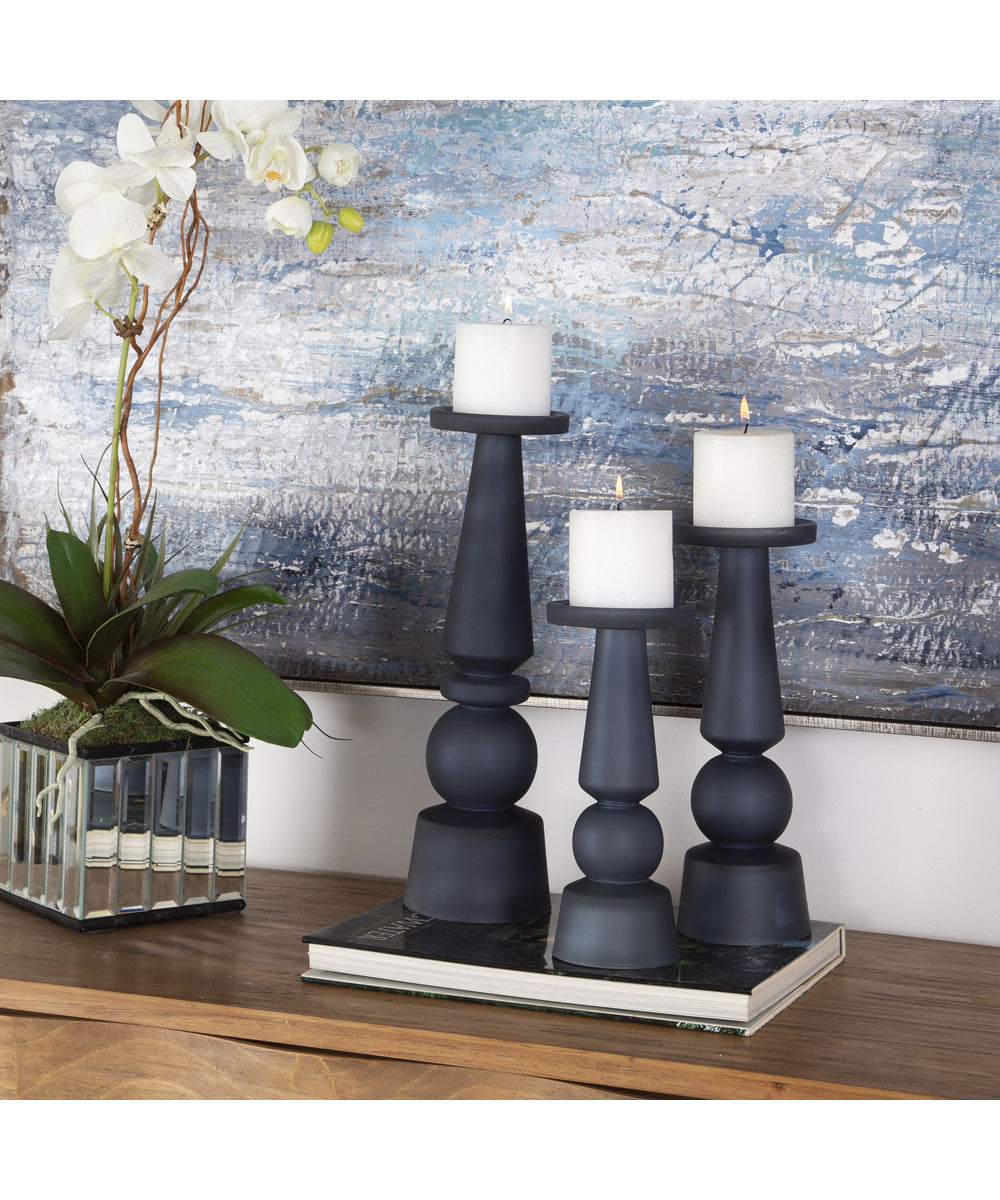 Cassiopeia Blue Glass Candleholders, Set of 3