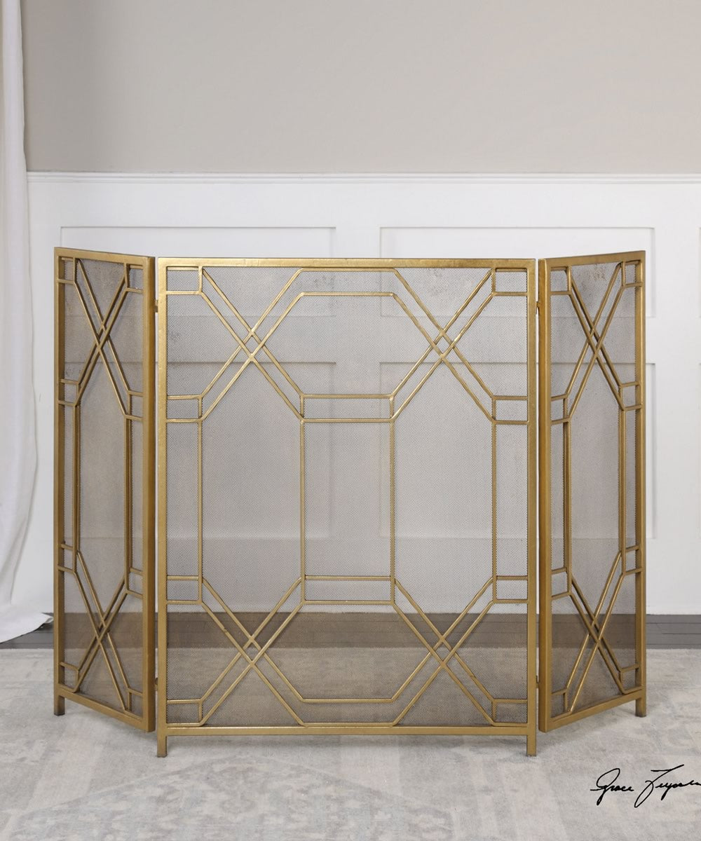 34"H Rosen Gold Fireplace Screen