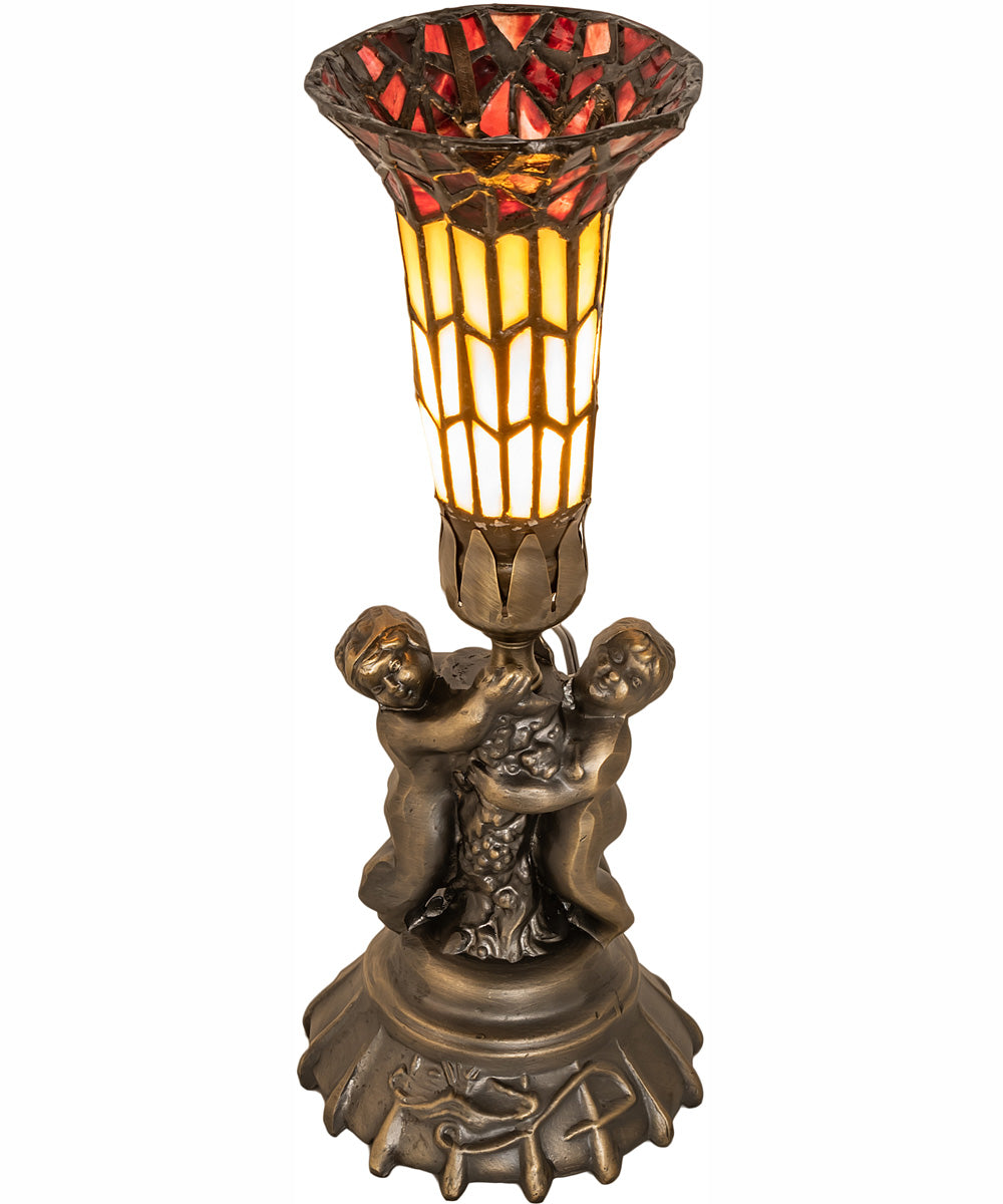 13" High Stained Glass Pond Lily Twin Cherub Accent Lamp