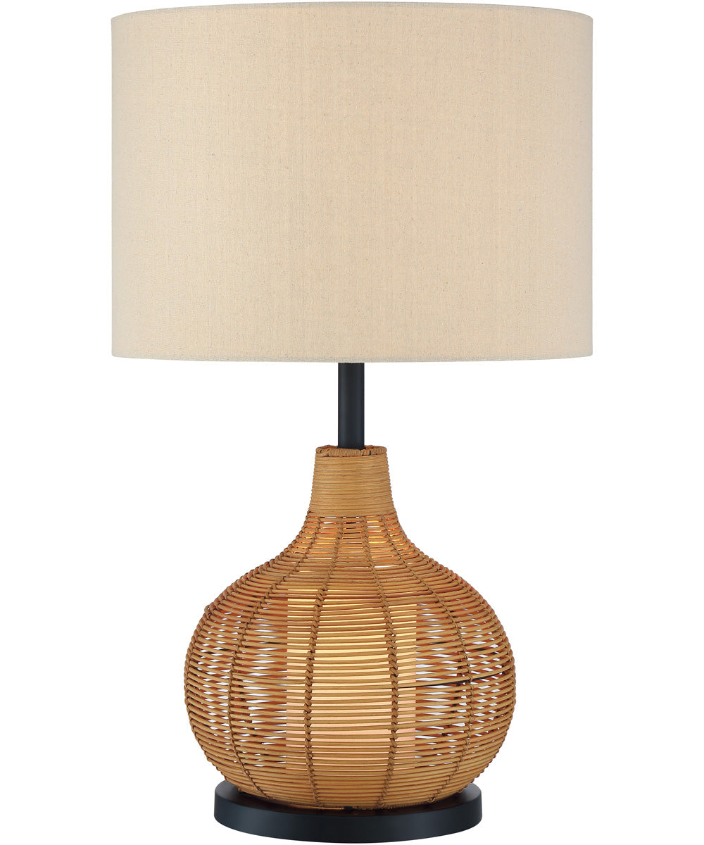 Paige 2-Light Table Lamp W/Night Light Rattan Body/Linen Shade