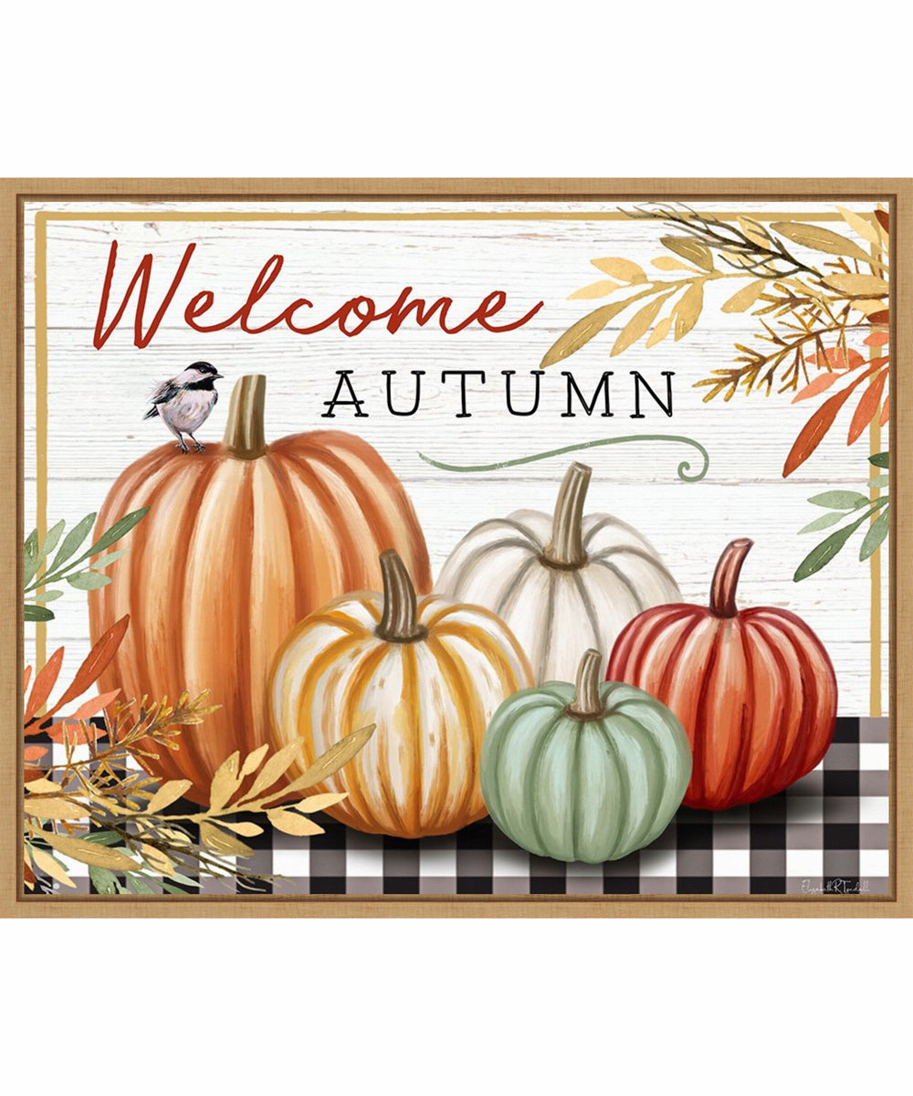 Framed Welcome Autumn by Elizabeth Tyndall Canvas Wall Art Print (28  W x 23  H), Sylvie Maple Frame