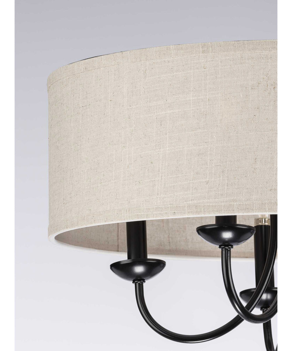 Drum Shade 5-Light Harvest Linen Shade Farmhouse Chandelier Light Matte Black