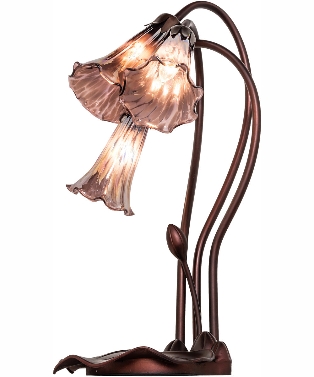 16" High Purple Iridescent Tiffany Pond Lily 3 Light Accent Lamp
