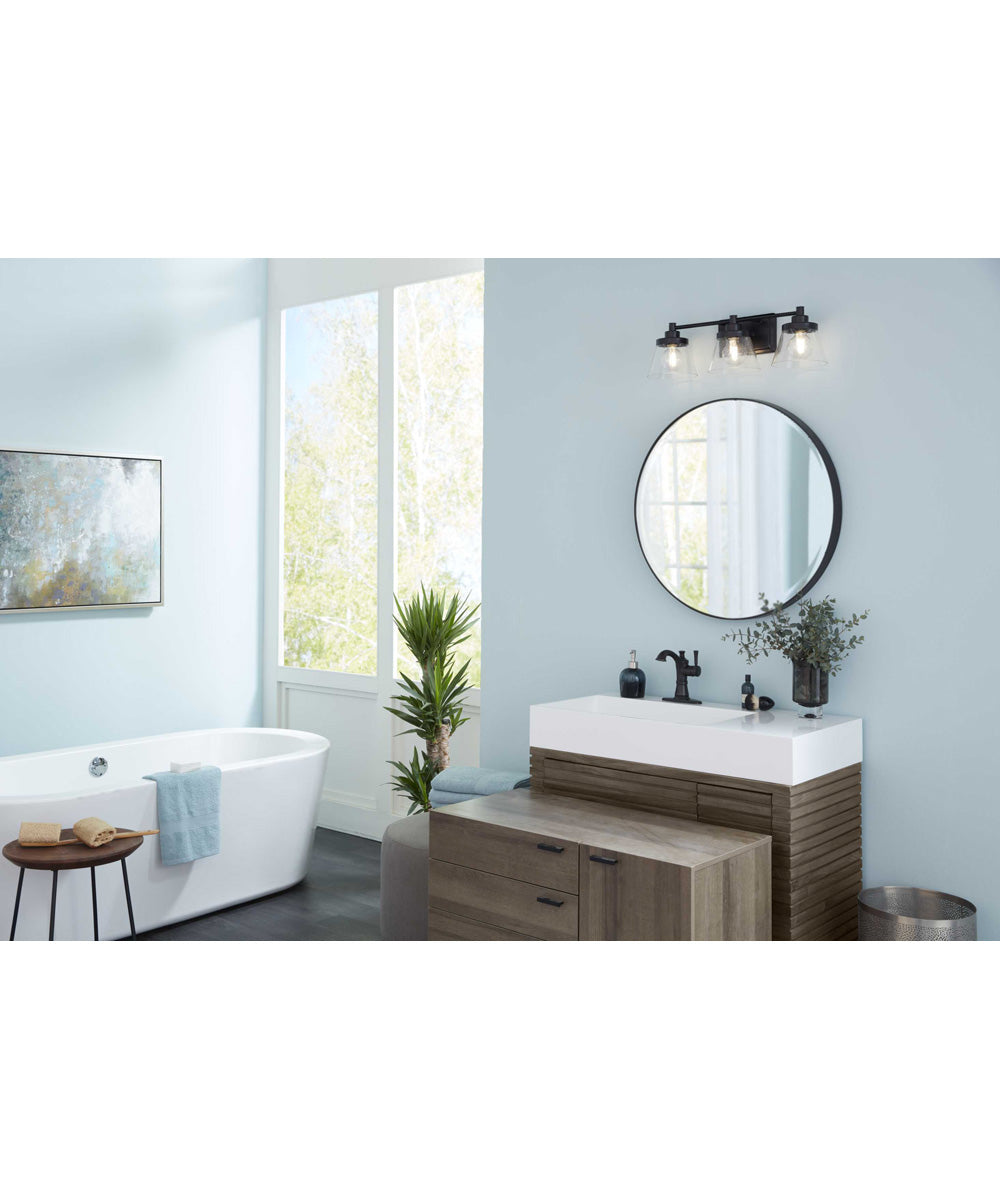 Hinton 3-Light Clear Seeded Glass Farmhouse Bath Vanity Light Matte Black
