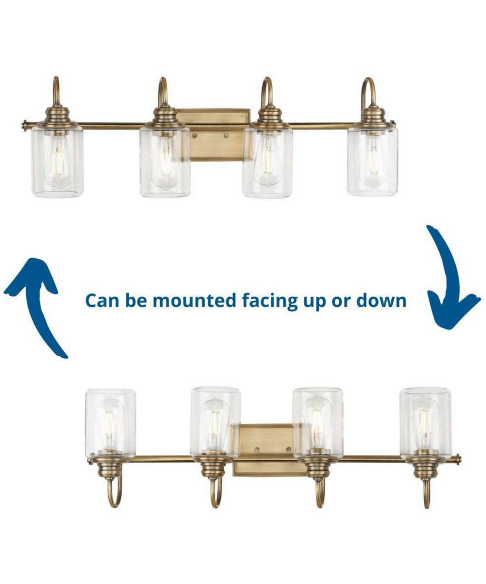 Aiken 4-Light Vintage Style Brass Clear Glass Farmhouse Style Bath Vanity Wall Light Vintage Brass