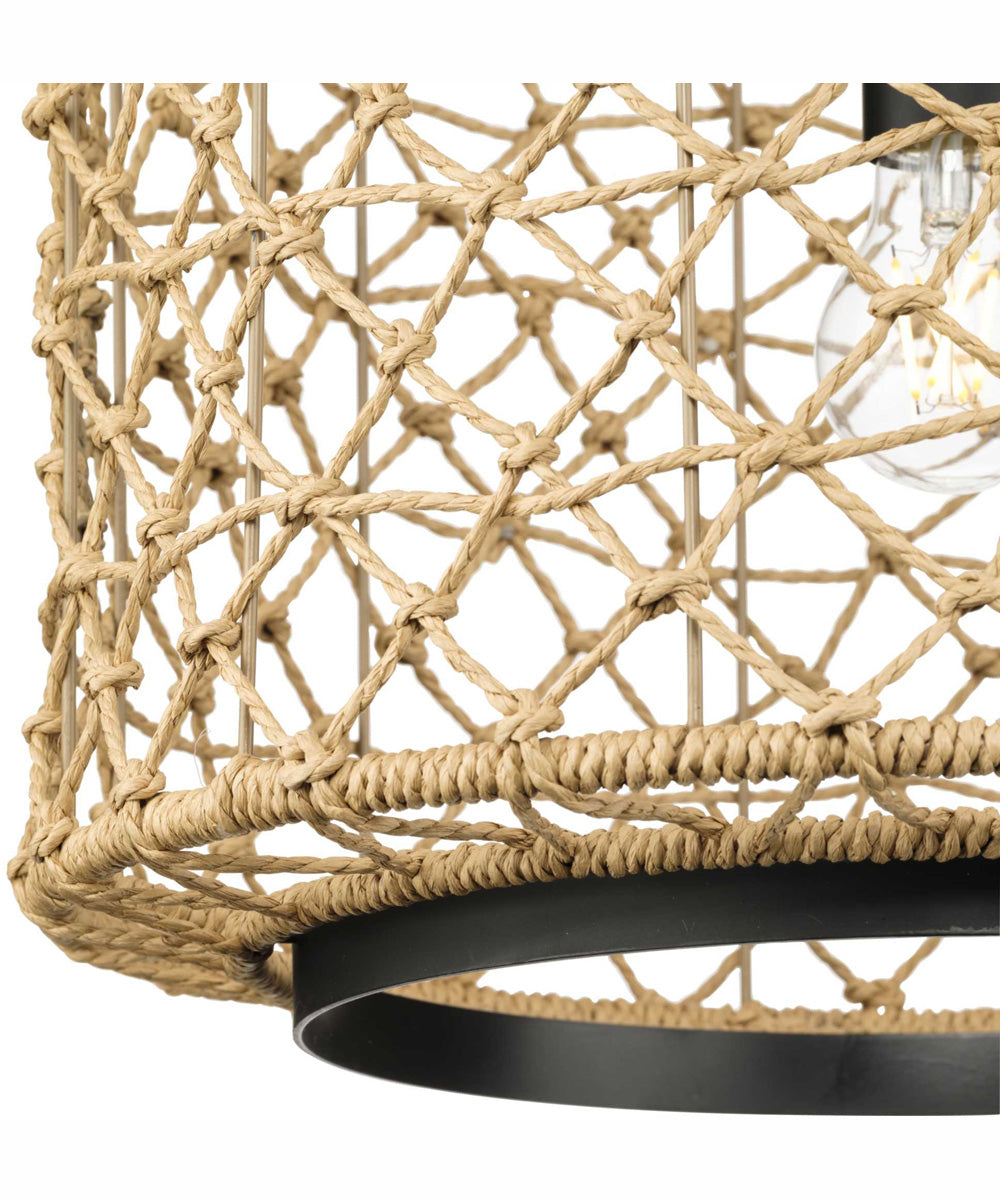 Chandra 1-Light Global Pendant with Woven Shade Matte Black