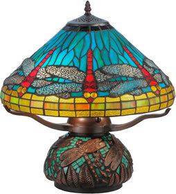 17"H Tiffany Dragonfly w/Tiffany Mosaic Base Table Lamp