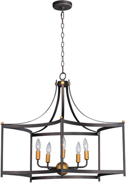 30"W Wellington 5-Light Pendant Oil Rubbed Bronze / Antique Brass