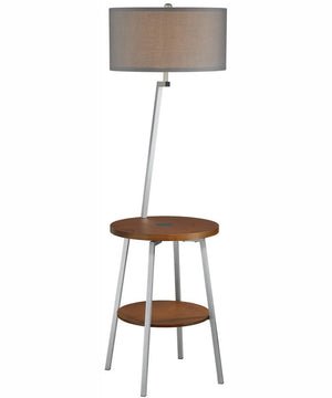 Lemington 1-Light Floor Lamp With Wireless Charging Pad Silv/Wood/Grey