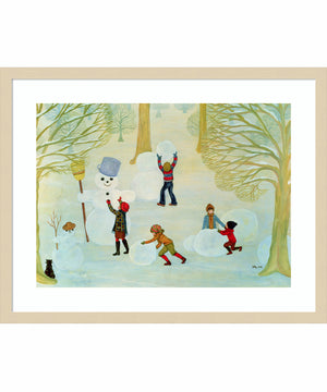 Snowmen by Ditz Wood Framed Wall Art Print (25  W x 20  H), Svelte Natural Frame