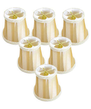 5"W x 4"H Set of 6 Beige/Eggshell Striped Chandelier Clip-On Premium  Lampshade