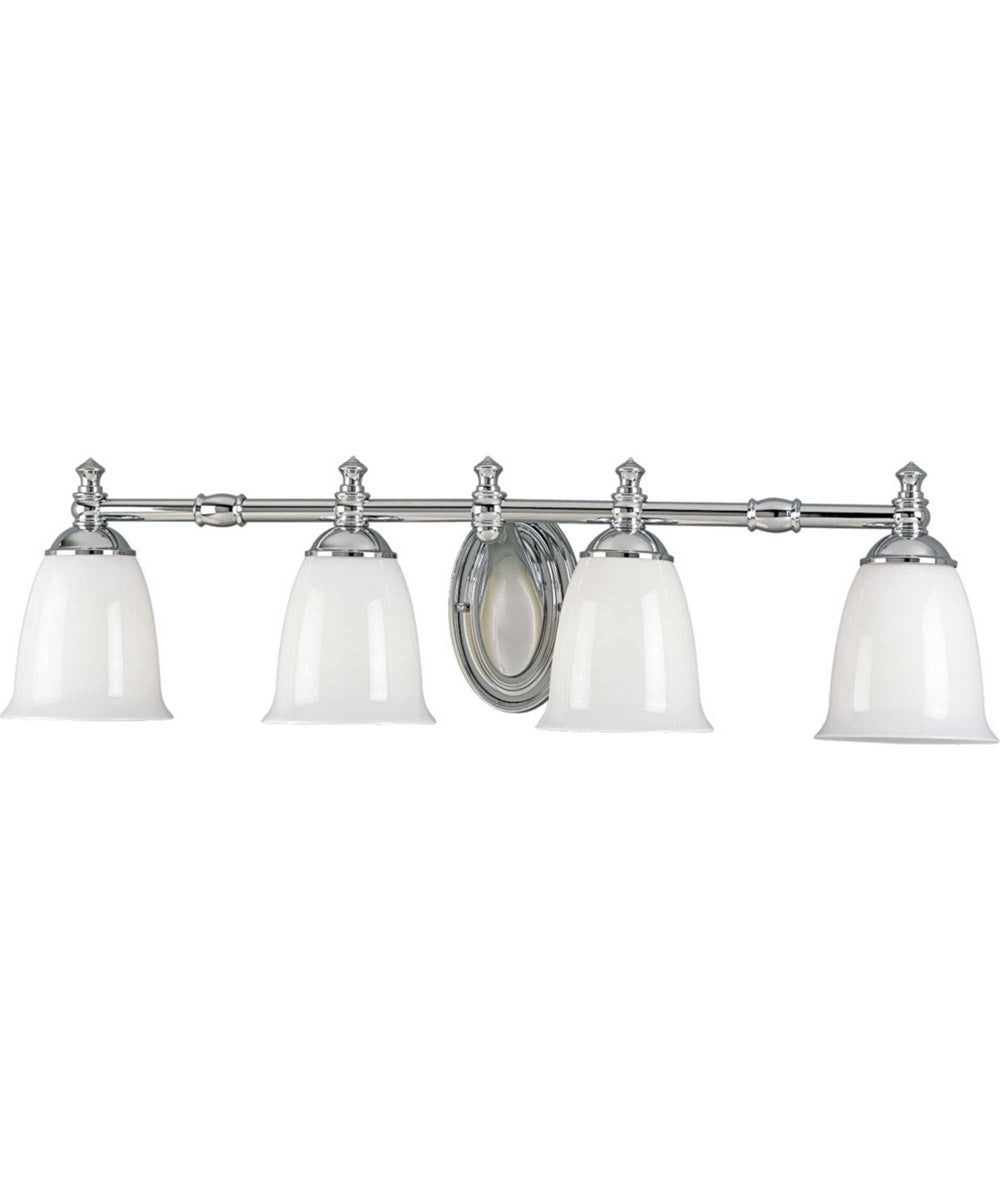 Victorian 4-Light White Opal Glass Farmhouse Bath Vanity Light Polished Chrome