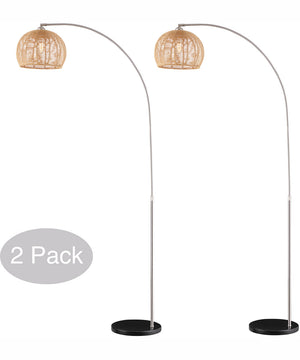 Morley 2-Light 2 Pack-Arch Lamp Brushed Nickel/Rattan Shade