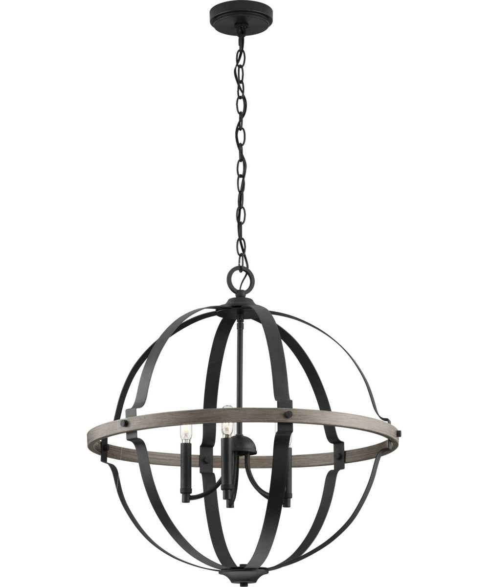 Lockhart 5-Light Matte Black/Aged Oak Farmhouse Style Hanging Pendant Light Matte Black